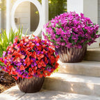 Artificial Faux Flowers for Outdoors Spring Summer Outside Decor, 4 Bundles Fake Silk Bougainvillea UV Resistant Look Real Faux Plants for Planter Patio Porch Window Garden Home Decoration, RedPurple