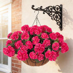 INSPRING Geraniums Artificial Flowers Hanging Basket for Outdoors Outside Spring Decoration, 8 Bundles Silk Flowers Fake Plants Look Real UV Resistant for Porch Home Patio Balcony Yard, Hotpink