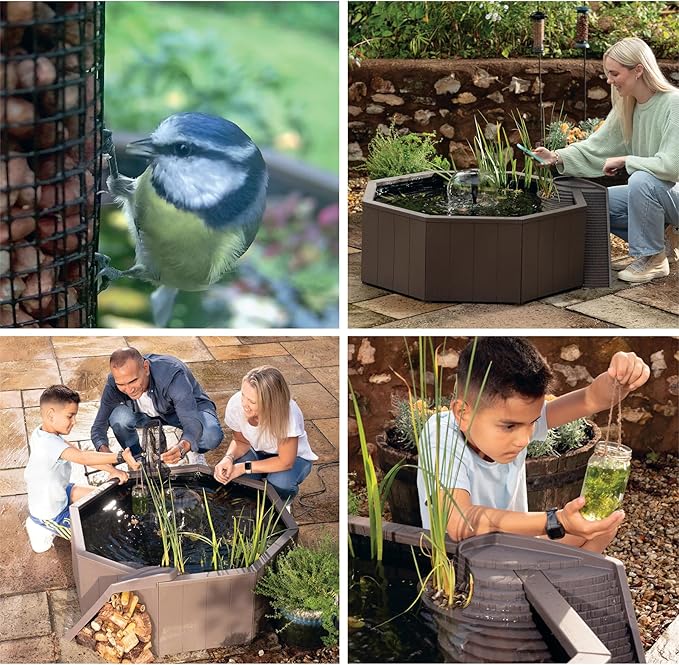 Aquagarden No Dig Nature Pool, Complete Water Feature Kit, Attract Birds and Wildlife to Your Yard, Includes Pond Structure, Liner, Fountain Pump, Nature Ladder, Planting Pocket