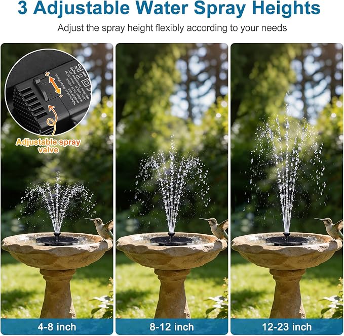 Solar Fountain Pump with 3 Spray Height Adjustment, Upgraded PET Solar Bird Bath Fountains with 6 Nozzles, Solar Water Fountain Pump for Outdoor, Bird Bath, Garden, Pool, Pond