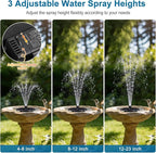 Solar Fountain Pump with 3 Spray Height Adjustment, Upgraded PET Solar Bird Bath Fountains with 6 Nozzles, Solar Water Fountain Pump for Outdoor, Bird Bath, Garden, Pool, Pond