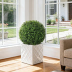 Artificial Boxwood Topiary Ball Trees for Outdoor Set of 2 Fake Plant Bushes with Ground Spike UV Resistant Faux Shrubs for Garden Front Porch, Green