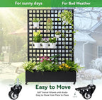 Metal Planter Box with Trellis, 71"x47"x16" Raised Garden Bed Outdoor with Privacy Screen & Lattice Trellis & Lockable Casters, Vertical Garden Box with Drainage Hole for Climbing Plants, Vegetable