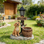 Animal Outdoor Statue Planter Solar Light Welcome Garden Sculpture Resin Flower Pot Decorative Porch Patio Yard Lawn Entryway Figurine with LED Lamp Rustic Plant Holder Ornament Courtyard (B)