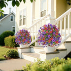 Alupssuc 4Pcs 20" Artificial Topiary Ball Flowers, Spring Outdoor Decoration with Spike, UV Resistant Faux Summer Plants, Fake Bushes Plants, Mix 4 Colors for Garden, Porch & Patio Decor