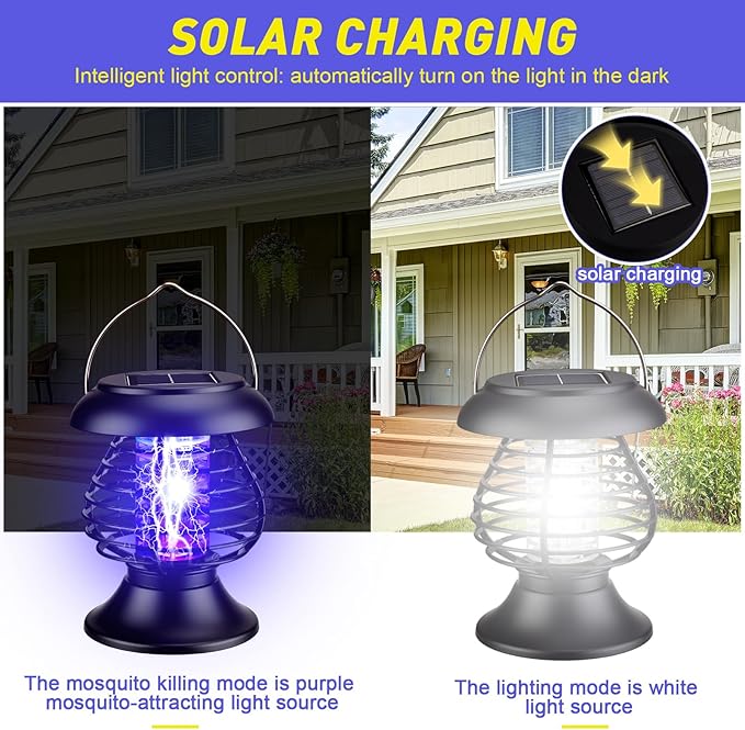 Qualirey Solar Bug Zapper Outdoor Waterproof Mosquito Repellent Outdoor Solar Zapper Plastic Ring Bug Lights Insect Mosquito Killer Lamp(Antique Brass,2 Pcs)