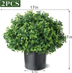 Set of 2 Artificial Boxwood Topiary Ball Trees for Front Door - Realistic Faux Aglaia Odorata Bush with Pot, Fake Eucalyptus Leaves Potted Plants for Porch Farmhouse Outdoor Decor (Green)