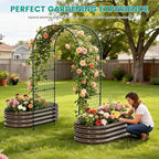 SUNYRISY Galvanized Raised Garden Bed with 87" H Arch Trellis for Climbing Plants Outdoor, Metal Planter Box with Netting for Gardening Flowers Vegetables Fruit Herb, Wood Grain