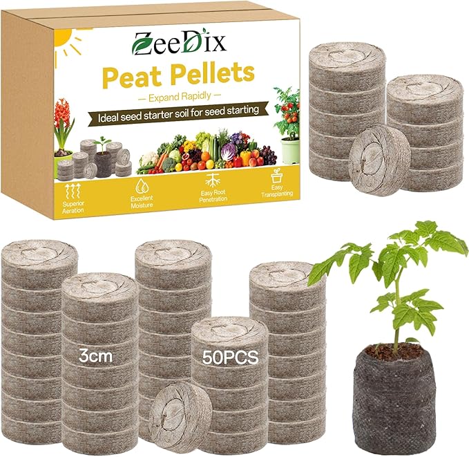 ZeeDix 50Pcs 30mm Peat Pellets for Seedlings, Seed Starter Pods Seed Starting Plugs Soil, Compressed Nutrient Block Potting Soil Discs Pellet for Planting Herbs Flowers Vegetables