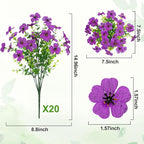 20 Bundles Artificial Flowers for Outdoors Decoration Fake Silk Flowers UV Resistant Faux Plants Artificial Daisy Eucalyptus for Spring Summer Garden Yard Porch Window Home Decor, Purple