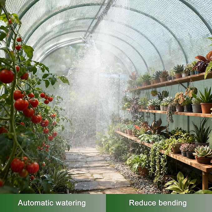 12x7x7 Walk-in Greenhouse with Watering System, Heavy Duty Green House for Outdoors, Portable Green Houses for Outside, Winter Hot House with Metal Frame & Roll-up Zipper Door Screen Windows