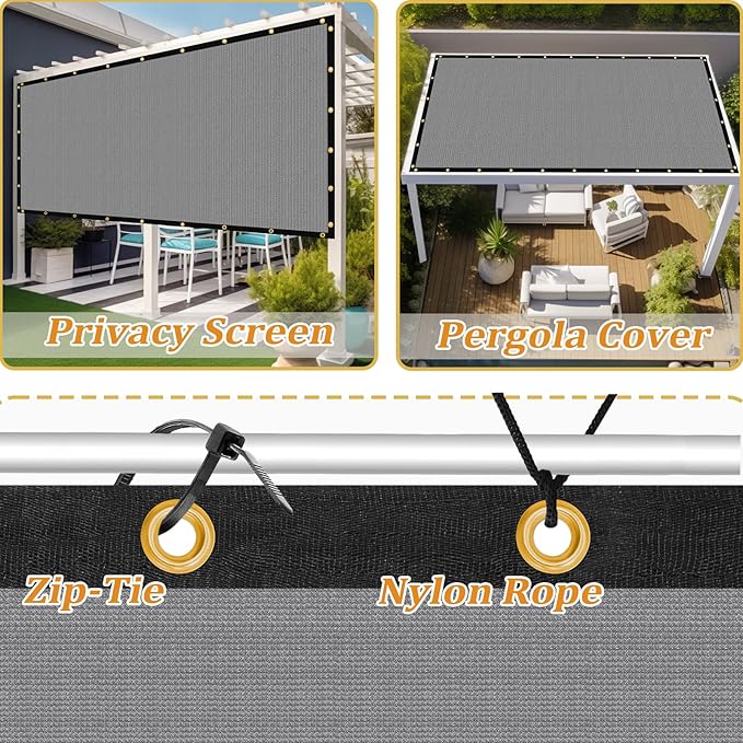 Shade&Beyond Customized Size 9' X 13' Shade Cloth with Grommets, 90% UV Protection UV Protection Mesh Tarp Sun Screens for Patio GN01, Light Gray