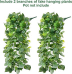 Faux Outdoor Plants Fake Hanging Plants for Outdoors Outside Decorations, 2 Pcs Green Faux Pothos Plant Vines Realistic UV Resistant Artificial Greenery for Planters Porch Garden Yard Front Door Patio