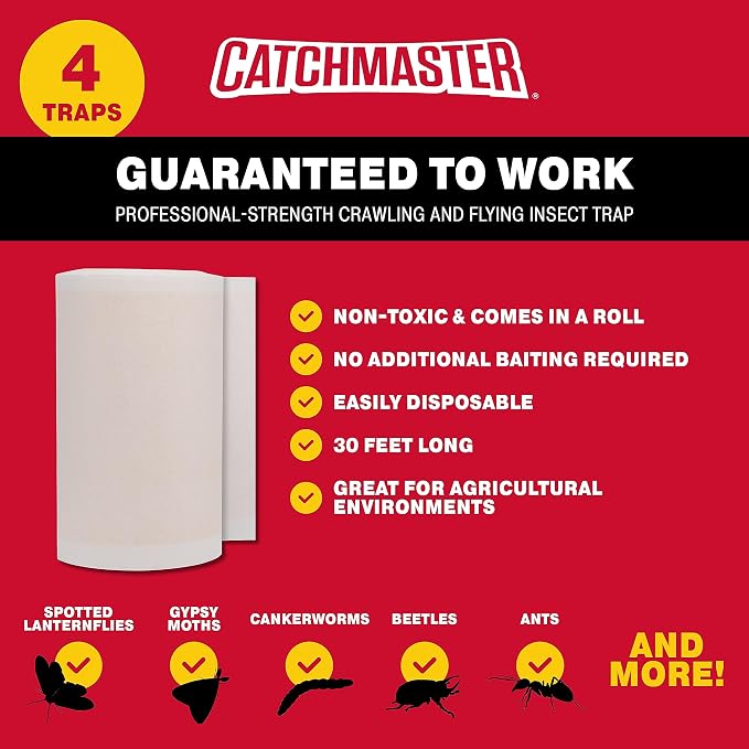 Catchmaster Tree Shield Lantern Fly & Ant Traps Insect Barrier, 12 Rolls 30ft Each, Outdoor Adhesive Crawling Insect Trap to Protect Trees, Fruit & Plants, Pest Control Lawn & Garden