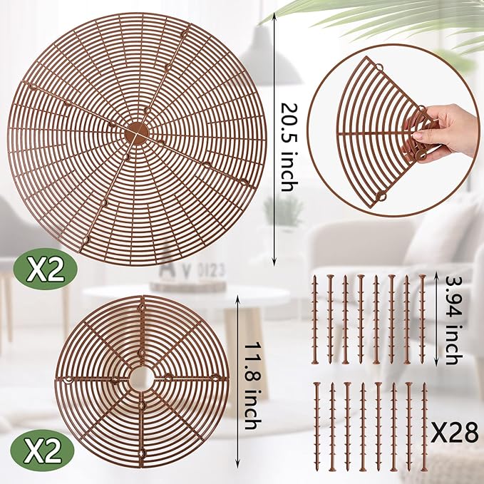 Newtay 4 Pcs Plant Pot Grid Soil Protector Covers Cuttable Flower Protector from Animals Cat Squirrel Digging Stopper Plant Pot Cover with Stake for Indoor Outdoor Gardening (20.5 +11.8 Inch,Brown)