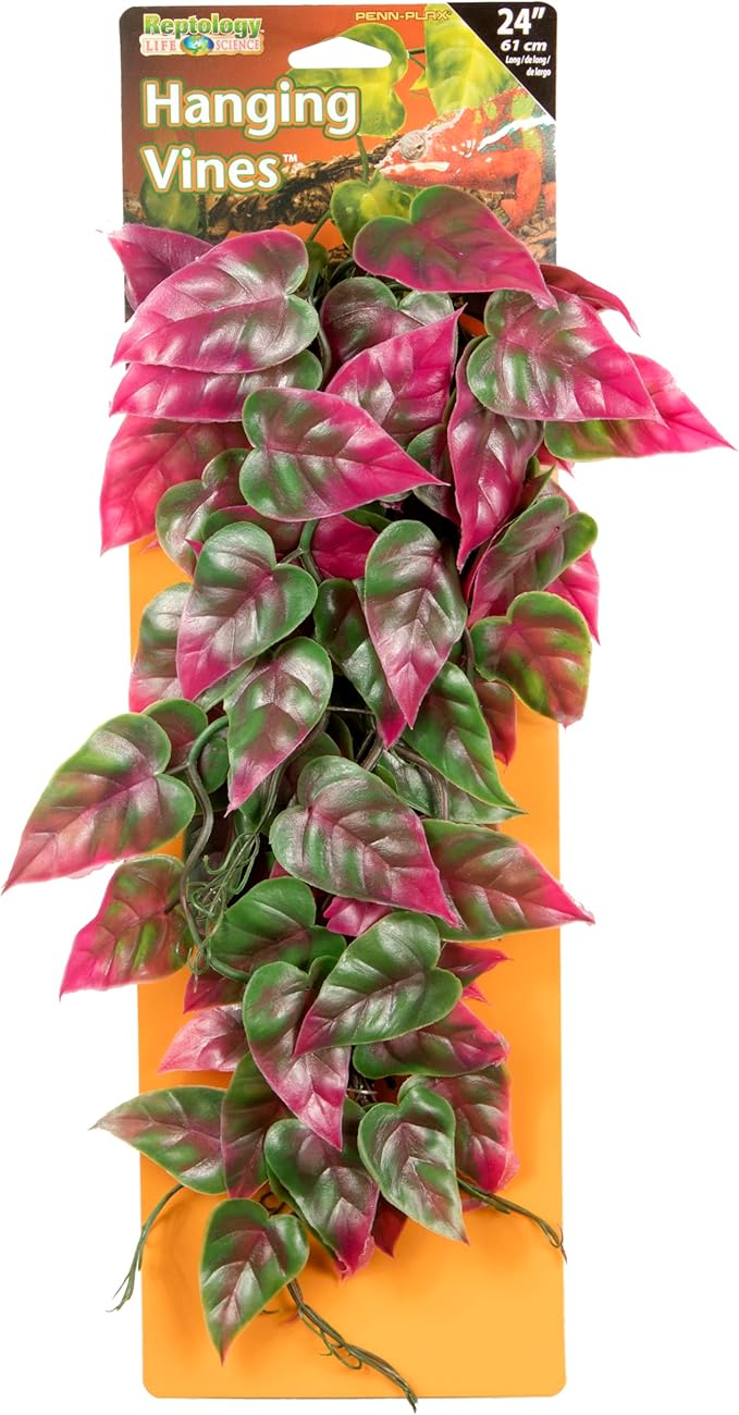 Penn-Plax Reptology Decorative Hanging Terrarium Plant Vines for Reptiles and Amphibians – 24” Length – Green & Red