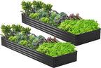 2PCS 12x3x1ft Galvanized Raised Garden Bed,Outdoor Planter Box Metal Patio Kit Planting Bed for Vegetables Flowers Herb,Black