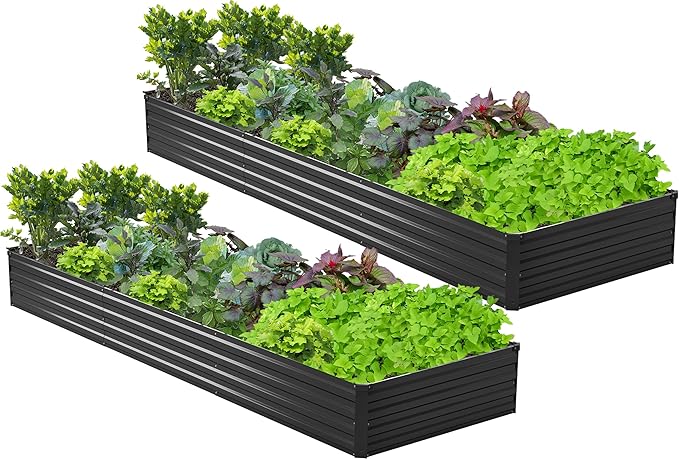 2PCS 12x3x1ft Galvanized Raised Garden Bed,Outdoor Planter Box Metal Patio Kit Planting Bed for Vegetables Flowers Herb,Black