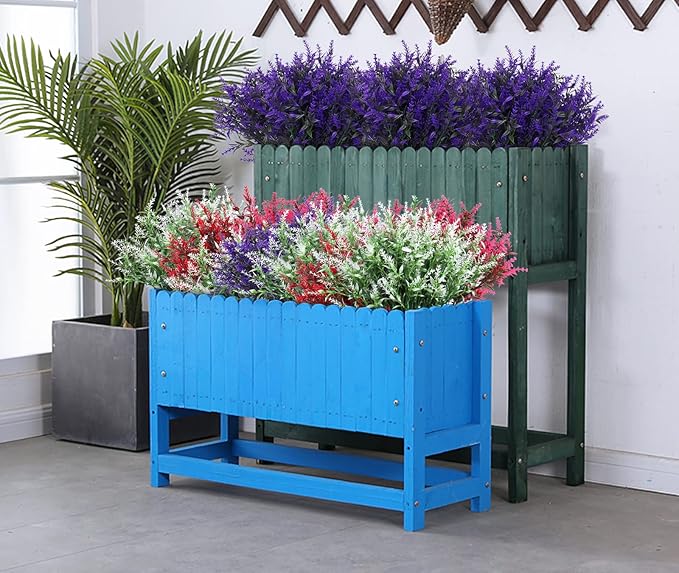 Artificial Plants Outdoor Artificial Lavender Flowers 12 Bundles Outdoor UV Resistant Fake Flowers No Fade Faux Plastic Plants Garden Porch Window Box Decorating,Spring Decorations for Home(Purple)