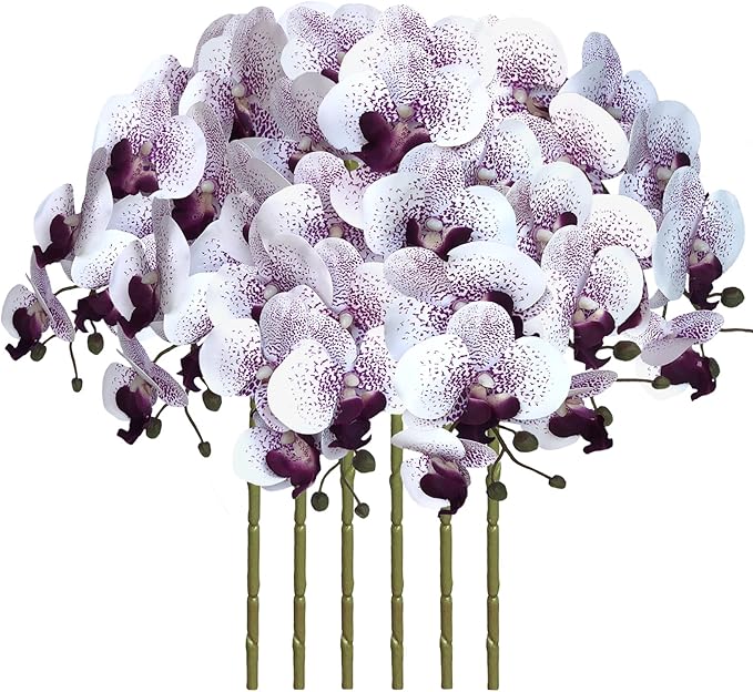 FagusHome 32 Inch Artificial Phalaenopsis Flowers 6 Pcs Artificial Orchid Flowers Stem Plants for Home Décor (Purple Core)