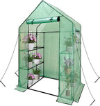 Heyfurni Walk in Greenhouse with Shelves,Walk-in Plant Green House with Durable Green PE Cover, 3 Tiers 6 Shelves Stands with Ground Pegs & Ropes for Stability, 56"x28"x76"