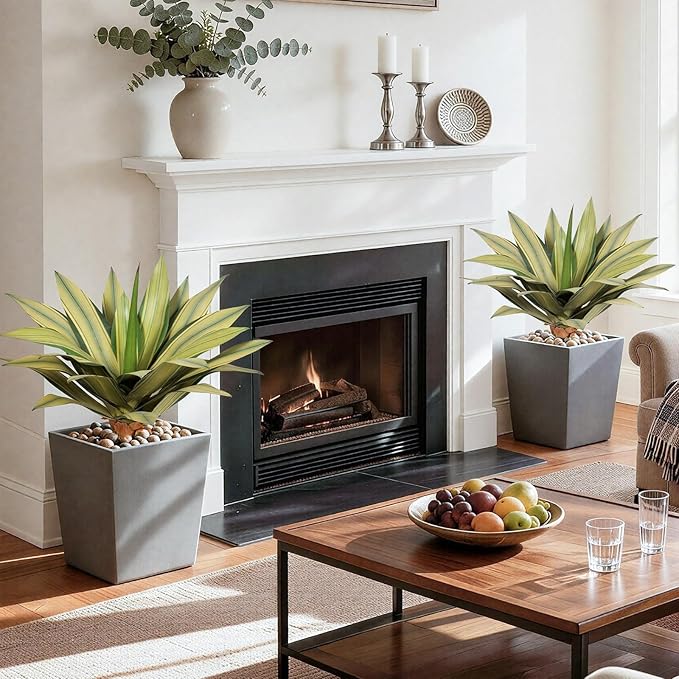 Artificial Agave Plant Outdoor 22” Tall, Large UV Resistant Fake Agave Plants with 23 Pre-Dusted Leaves, Faux Succulents Plant for Home Front Porch Patio Garden Yard Indoor Decor 2Pack
