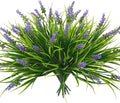 obbsie 12 Bundles Artificial Plants Outdoor, 18.2" UV Resistant Faux Monkey Grass Greenery Stems No Fade Faux Plastic Flowers Shrubs for Home Weddings Garden Porch Front Patio Office Decor - Purple