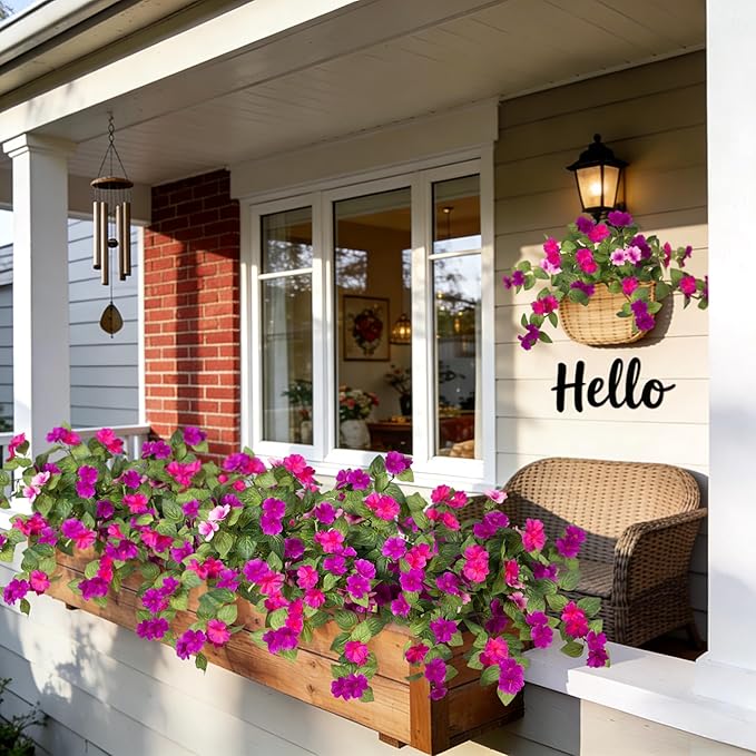 INXUGAO Artificial Fake Flowers for Outdoors Spring Decoration 2 Bundles Faux Flowers Plants for Outdoor Planters UV Resistant Silk Realistic Flowers for Outside Home Garden Front Porch Patio Décor