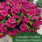 Artificial Geranium Flowers for Outdoor Decoration, 6 Bundles UV Resistant Silk Geranium Fake Plants Faux Flowers for Front Porch Garden Patio Window Box Outside Indoor Decor (Purplish Red)