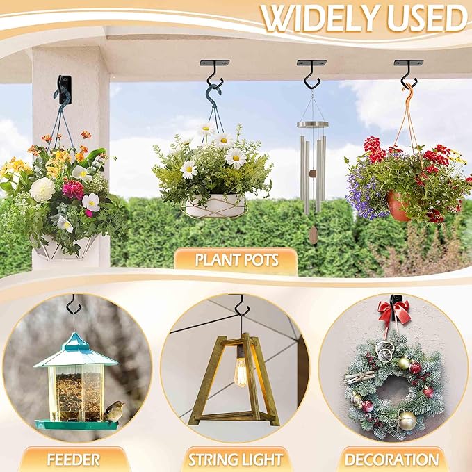Lifyzoon Ceiling Hooks for Hanging Plants - 2.5 Inch Iron Plant Bracket 8 Pack, Metal Plant Hanger Wall Hooks for Plants, Lanterns, Light, Wind Chimes, Indoor&Outdoor Decoration Black