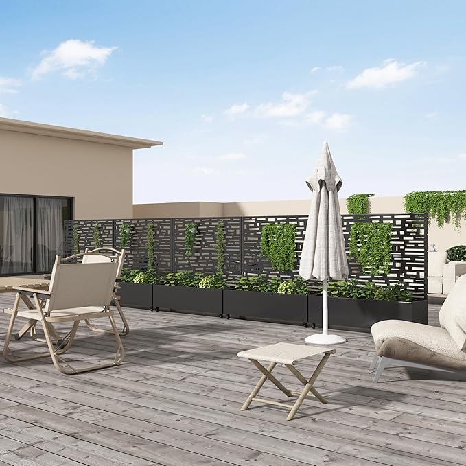 Casaphoria Metal Raised Garden Bed with Trellis and Wheels, 47"x47"x16" Planter Box for Climbing Plants, Vegetables & Vines, Features Drainage Holes and Privacy Screen (Black-Gerald)