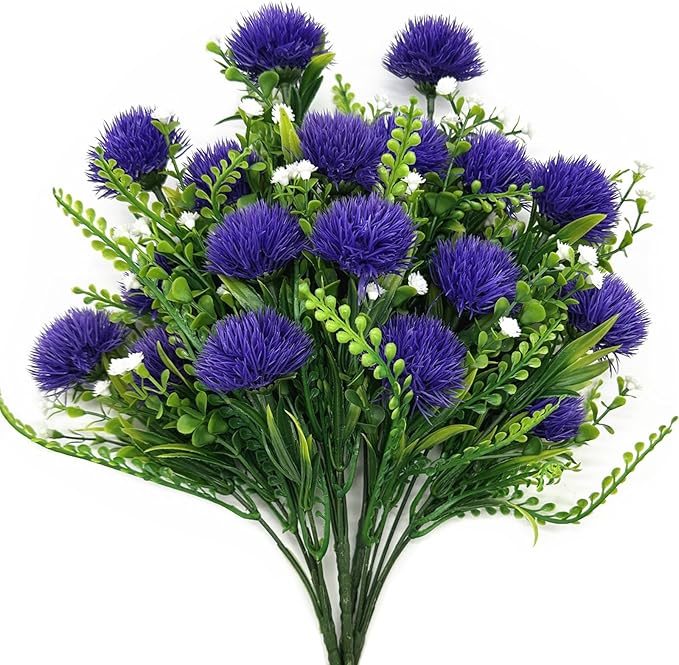 PASYOU Simulation Dandelions, 12 Inch Artificial Dandelions Fake Dandelion Flowers, Gerbera Flower Ball Faux Plants Bouquet for Table Arrangement Wedding Party Decorations Garden Balcony Purple 4 Pack
