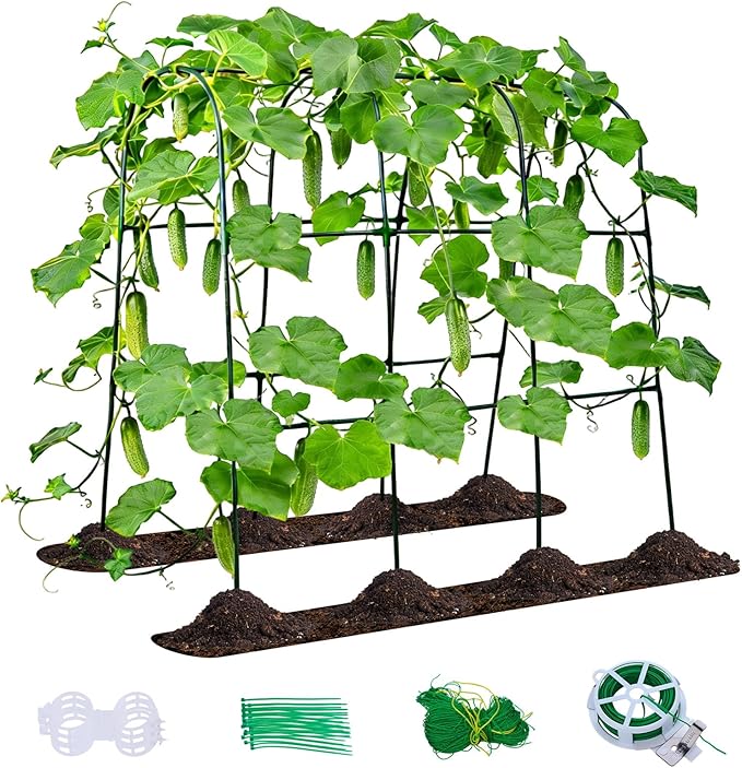 U-Shape Cucumber Trellis for Raised Beds - 47.2”x47.2”x21.6” Green Metal Arch Trellis, Rust-Resistant Garden Plant Support for Climbing Vegetables, Vines, Flowers - Heavy Duty & Easy to Assemble