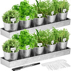 FoldTier 2 Sets Herb Garden Planter Indoor Kit with Trey 10 Pcs Metal Windowsill Plant Pots with Drainage Holes Indoor Herb Planter with Marker and Labels for Home Outdoor Plants(Silver)