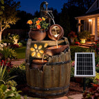 Solar Outdoor Water Fountain with Pump, 29 Inch High Rustic Barrel Cascading Waterfall Fountain, 3-Tier Garden Water Feature for Patio, Backyard, Yard & Outdoor Decor