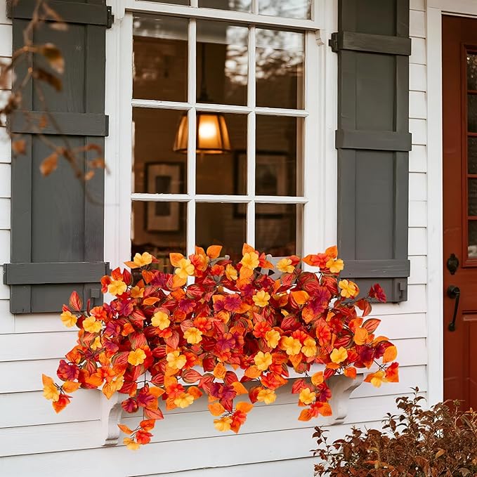 INXUGAO Fake Fall Flowers Artificial for Decoration 2PCS Faux Silk Fall Flowers Plants for Outdoors Outside Planters UV Resistant Looks Real for Front Door Porch Patio Garden Decor