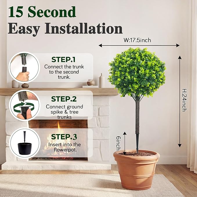 PATIO CHOICE Artificial Topiary Boxwood Ball Trees Set of 2 30" Fake Outdoor Plants Realistic Olive Tree Fake Bushes Lifelike Shrubs Decorations for Outdoor Indoor Front Porch Garden