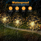 btfarm 4 Pack 120 LED Solar Garden Lights Outdoor, 8 Modes Firework Lights Solar Powered, Waterproof Twinkle Fairy Light Outside for Yard Patio Pathway Pool Christmas Party Decorative, Warm White