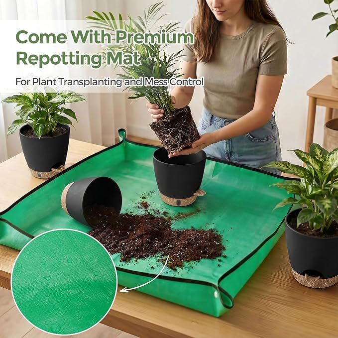 Plant Pots, 12" 10" 6" 8" Self Watering Pots with Water Level Indicator, Set of 5 Flower Pots Indoor with Drainage Holes, Modern Planters for Indoor Outdoor Plants, Room & Office Décor