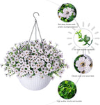HyeFlora Artificial Fake Hanging White Flowers Plants Basket for Outdoor Outside Fall Winter, Faux Silk Daisy UV Resistant Look Real for Christmas Porch Patio Balcony Home Yard Decoration