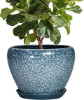 10 Inch Plant Pot - Ceramic Pots for Plants with Drainage Hole and Saucer, Ceramic Planters for Indoor Outdoor Plants, Round Flower Pots, Entryway Decor, Gifts for Plant Lovers, Stone Blue