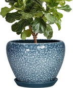 10 Inch Plant Pot - Ceramic Pots for Plants with Drainage Hole and Saucer, Ceramic Planters for Indoor Outdoor Plants, Round Flower Pots, Entryway Decor, Gifts for Plant Lovers, Stone Blue