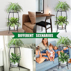 MOCORY Plant Stand Indoor Outdoor 2 Tier 25" Tall Metal Potted Holder Flower Pot Stand Heavy Duty Plant Shelf Rustproof Iron Multiple Plant Round Supports Rack for Planter Corner Garden Balcony Patio