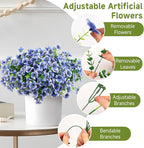 Alupssuc 24 Bundles Artificial Flowers for Outdoors Decoration, UV Resistant Silk Faux Daisy Flora Spring Fake Plastic Plants Greenery for Outside Indoor Yard Home Porch Window Box Decor, Blue