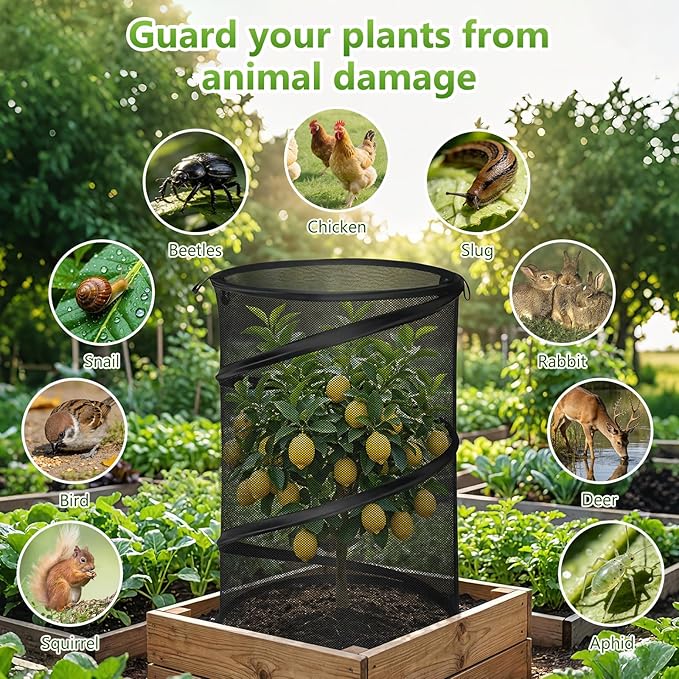 5 Pack Pop Up Insect Barrier Plant Cover, 20''H x 13''D Pop Up Fine Mesh Plant Protector with 24 Stakes 36 Labels Carry Bags, Pop Up Guard Plant Cover Tents for Vegetables Flowers, Black & White