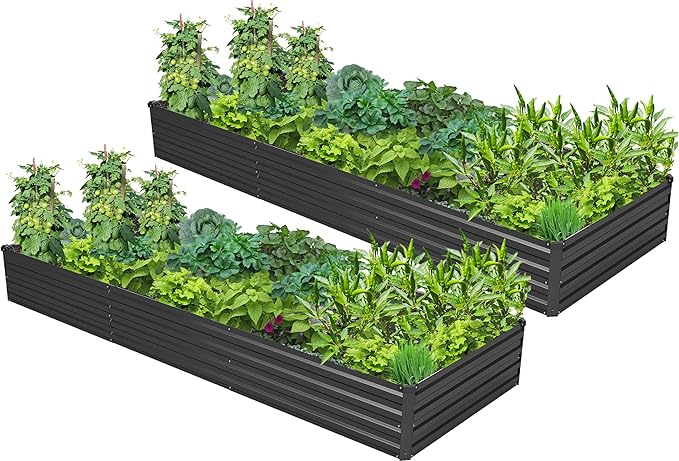 2PCS 10x3x1ft Galvanized Raised Garden Bed,Outdoor Planter Box Metal Patio Kit Planting Bed for Vegetables Flowers Herb,Black