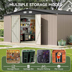 Aoxun 14x12 FT Large Outdoor Storage Shed, Galvanized Metal Shed with 2 Lockable Tall Doors & Sloped Roof, Heavy Duty Utility Tool Storage House for Patio, Garden, Backyard, Lawn (Brown)
