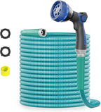 SPECILITE 25ft 304 Stainless Steel Garden Hose Metal, Heavy Duty Water Pipe with Nozzles for Yard, Outdoor - Flexible, Never Kink & Tangle, Puncture Resistant (Sky Blue)
