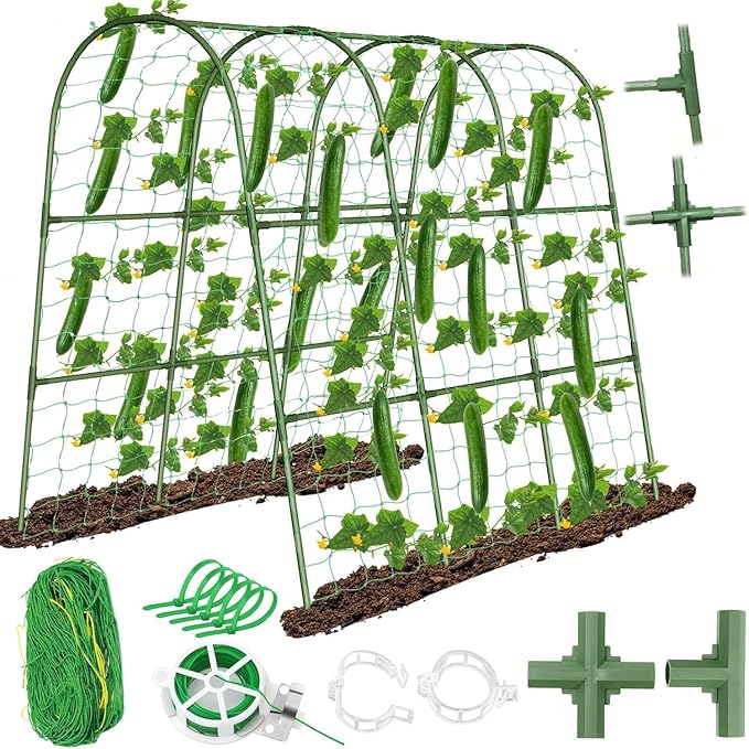 Cucumber Trellis for Raised Bed, Garden Arch Trellis for Climbing Plants Outdoor, Metal Garden Trellis for Spring Vegetables, Cucumber Trellis for Tomato, Bean, Pea, Grape, Plant