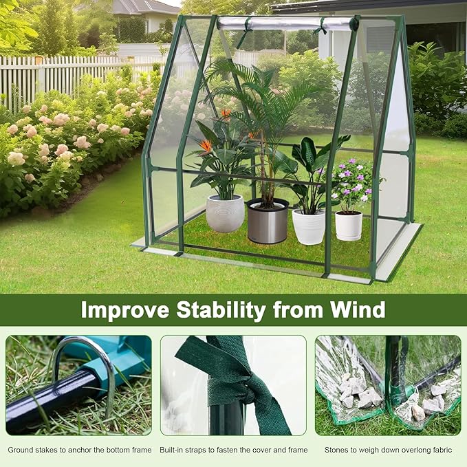 Mini Greenhouse, Portable 3x3x3ft Greenhouses for Outdoors Indoors Plants, Tabletop Small Green House with Roll-up Zipper Windows, Thickened PVC Cover for Outside